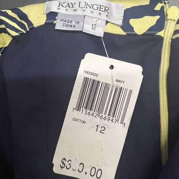 Kay Unger Women's Size 12 NWT  Yellow Blue Pattern Strapless Retro Mini Dress - Picture 9 of 13